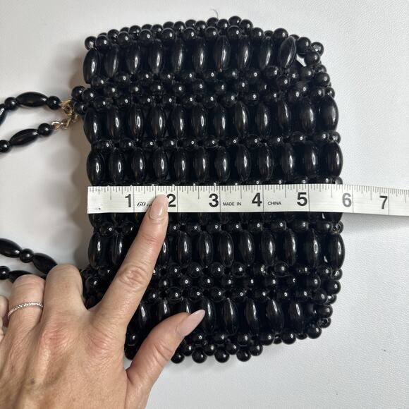 Vintage Black Beaded Small Handbag Purse Hong Kong 1960s Mod Retro Glam - Picture 11 of 14